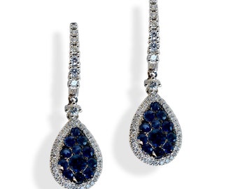 Sapphire Earrings, Dangle Sapphire Earrings, White Gold and Sapphire Earrings, Sapphire and Diamond Earrings, 18k Gold Earrings