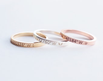 Coordinates Ring / Personalized Latitude Longitude Ring / Personalized Stacking Band / Location Ring - CR05