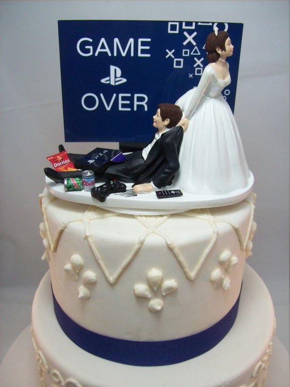 GAME OVER PlayStation Funny  Wedding  Cake  Topper Video Game