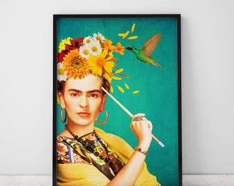 Frida Kahlo Print Wall Art Prints Frida Kahlo Art Print Giclee Print Frida Kahlo Poster Giclee Art Print Hummingbird Art Hummingbird Print