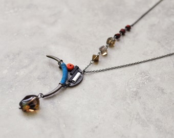 Long necklace, bohemian necklace, gypsy jewelry, boho necklace, pendant necklace, beaded necklace, tribal necklace, ethnic necklace