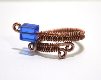 copper ring wire with glass bead adjustable size wire ring jewelry copper wire handmade Unique ring gift for girlfriend gift for her beloved