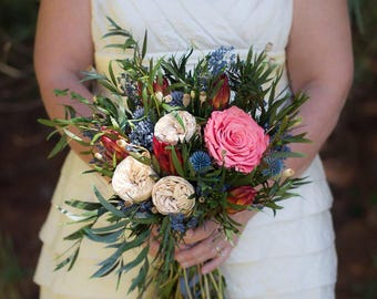 Dried Flower Bouquet | Tropical Coral Protea Flower Bouquet | The Brenda Aleta Wedding Collection