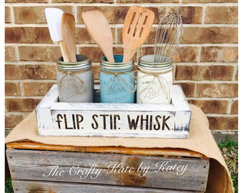 Kitchen Mason Jars, Kitchen Utensil Holder, Farmhouse Kitchen, Farmhouse, Flip Stir Whisk, Kitchen Caddy, Rustic Kitchen, Utensil Holder