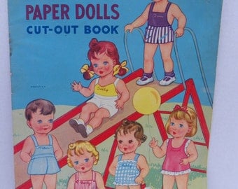 Original Playmates Paper Dolls Cut Out Book , 1940's Antique Paperdoll Book , Samuel Lowe Company Punch Out Book , Cut-Out Book , Kid's Book