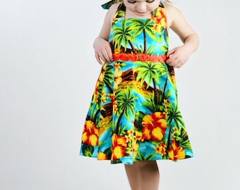 Girls Tropical Hawaiian Dress, Girls Summer Dress, Girls Hawaiian Dress, Toddler Hawaiian Dress, Hawaiian Dress