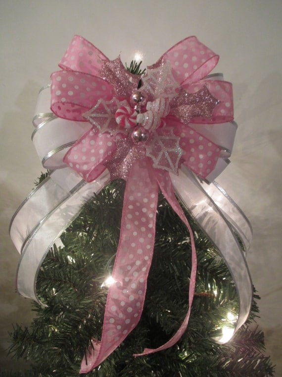 Candy Pink and Silver Bow Tree Topper