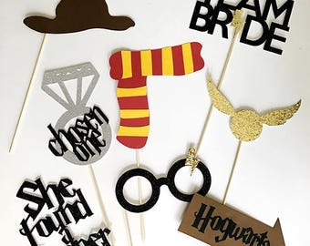 8 piece Glitter Harry Potter Themed Party Photo Booth Props // Bachelorette, Bridal Shower, Muggle Team Bride Chosen One She Found a Keeper