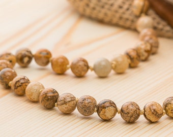Mens necklace mens beaded necklace picture jasper necklace knotted necklace father gift for men jewelry mens choker necklace short necklace