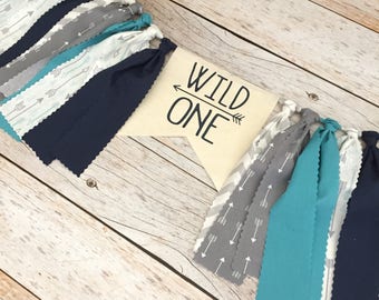 Blue and Gray Wild One Birthday Highchair Banner (Made to Match), First Birthday Boy, Boy Nursery Decor, Boy Birthday Banner