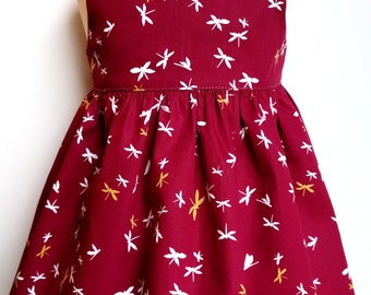 dark red dress, dragonfly dress, baby girl clothes, baby dresses, toddler dress, baby dress, girls clothing, girls dress, party dress,