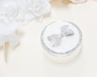 3" Round Wedding Arras Box, Ivory Enamel Rhinestone Bow Arras Set, Wedding Arras Set, Wedding Arras Box Unity Coins