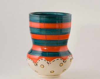 Ceramic cup, striped cup, pottery cup, wheelthrown cup, handmade pottery, handmade cup, handmade ceramic cup, gold cup, yunomi, ceramic