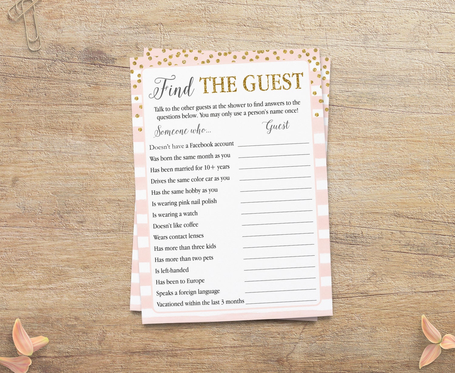 Find the Guest Game Bridal Shower Quiz Baby Shower