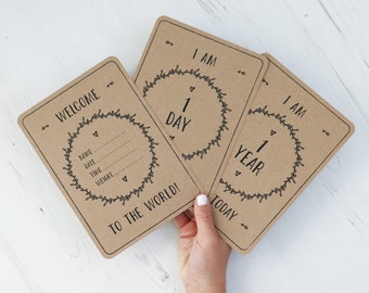 Baby Milestone Cards - x30 - Recycled Kraft Card - Gender Neutral - Great Baby Shower Gift - Baby Announcement