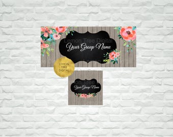Facebook set, facebook banner, facebook graphics, facebook cover photo, watercolor, wood, rustic, store graphics, floral banner