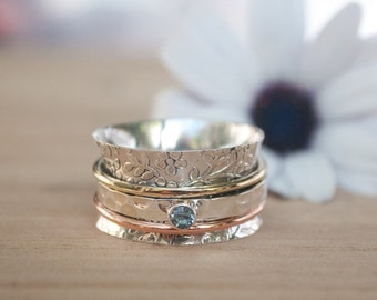 Meditation Ring * Blue Topaz Spinner Ring * Spinning Ring * Anxiety Ring * Worry Ring * Boho Ring * Spin Ring * Statement Ring BJS021
