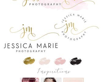 Watercolour Logo Design, Custom Logo Design, Rose gold Branding Kit, Photography Logo Branding Kit, Logo Branding Package