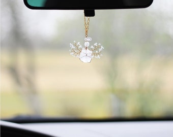 Driver's Angel, Guardian Angel, Rearview Mirror Car Charm, Rock Crystal Charm, Gemstone Charm, Hanging Angel, Car Accessory, Car Decoration