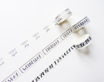 Month, Days of the Week, Number Washi Tape/ Masking Tape / Craft Supplies / Gift Wrapping / Planner Accessories