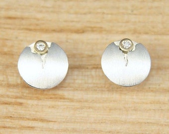 Ohrrstecker Silver 925 / - with brilliant cut diamond in a gold setting