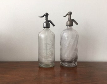 Two Vintage Glass Seltzer Bottles