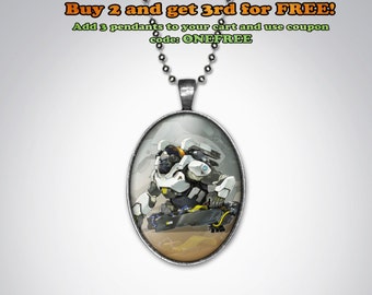 Winston Overwatch Keychain or Pendant, Oval Overwatch Necklace with ball chain and Keychain ring
