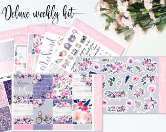 Planner stickers || Emily DELUXE kit || 8 sheets + glitter headers - Erin Condren life planner vertical || Happy Planner, floral stickers