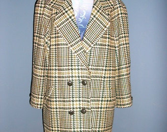 Vintage 80s Aquascutum double breasted plaid wool coat England large Mint