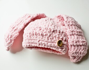 Baby Bunny Ear Hat, Bunnie Beanie, Rabbit Ears Hat, Baby Outfit, Baby Shower Gift, Pink Baby Hat, Baby Rabbit Hat, Chunky Knit Baby Hat