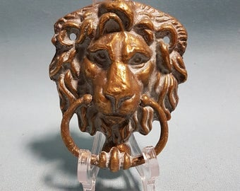 Vintage Brass Lion Head Door Knocker from Europe, Heavy Patina