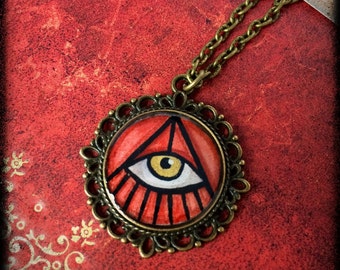 pendentif oeil hand painted resin third eye witch goth dark magic