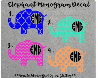 Patterned Elephant Monogram Decal, Car Decal, Yeti Decal, Tumbler Decal