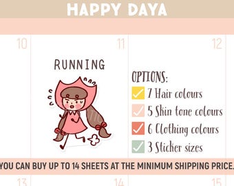 Cute Running stickers, Fitness stickers, Cute planner sticker, Kawaii running Sticker, Workout Planner Stickers, Kawaii girl sticker (MD006)