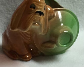 Shawnee Pottery Hound Dog with Whiskey Barrel Garden Planter (#006)