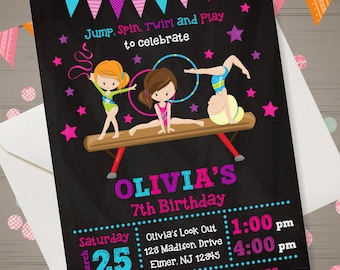 GYMNASTICS Invitation Chalkboard Gymnastics Birthday Invitation Gymnastics Party Gymnastics Birthday Gymnastics Invite Tumbling Party Invite