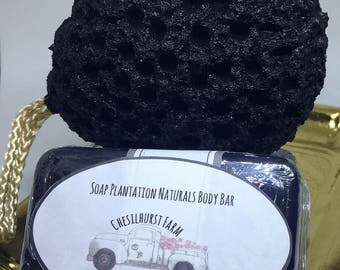 Black Hemp Seed Oil Soap Body Bars & Konjac Bamboo Charcoal Cleansing Sponge- Hemp Plantation Naturals - Chesilhurst Farm