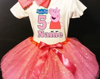 Peppa Pig 5th Fifth 5 Birthday Dress ***With NAME*** Fast Shipping Pink fuchsia party Shirt & Tutu outfit