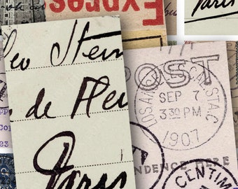 French, German and Italian Vintage Postcards in 1x2 inches for dominos -- piddix digital collage sheet no. 102