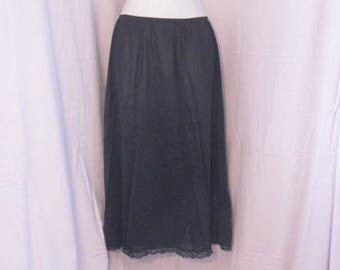 Long Black Half Slip, Vintage half slip, Vintage Lingerie