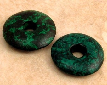 Mykonos Greek Ceramic Donut Pendant 25 mm, Malachite Mix, 2 Pieces M222