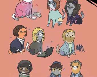 Black Mirror Cats - 9x12in. metallic print