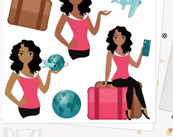 Woman Traveller Character Clipart Travel Agent Set With African American Skin Tones Woman Traveller Character Clipart Travel Agent Set With African American Skin Tones