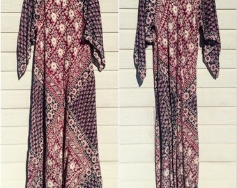 Vintage Indian Dashiki/ Cotton Caftan/ India Gauze/ Angel sleeve dress/Bell sleeve/ Bohemian/Festival /Haute / vintage clothing/ S M L eb