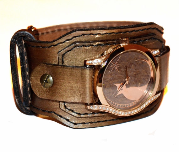 Steampunk wrist watch - Watch with cat - Leather wrist watch - Watch Women - Steampunk wrist watch - For men - Unusual watch - Vintage watch by FamilySkiners steampunk buy now online