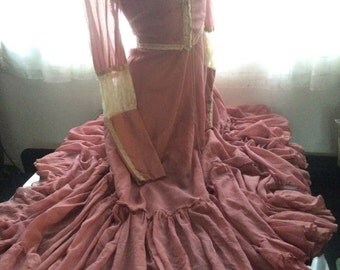 1960's Vintage Black Label Gunne Sax Dusty Rose Pink Victorian Prairie Gown~9