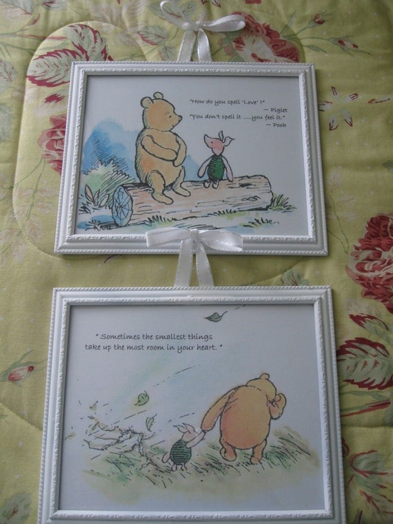 Set of Classic Winnie the Pooh Prints framed in 5x7 in color