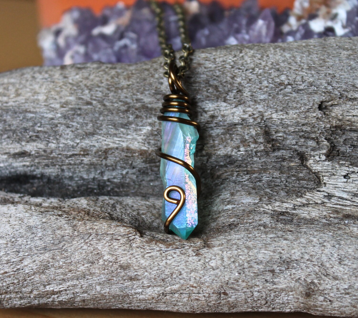 Raw Stone Jewelry Titanium Aura Quartz by MermaidTearsDesigns