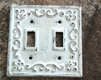 decorative double switch plate covers wrought iron hand painted distressed shabby chic white switch cover - Decorative Switch Plate Covers decorative double switch plate covers wrought iron hand painted distressed shabby chic white switch cover - Decorative Switch Plate Covers