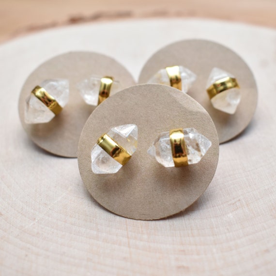 Clear Quartz Double Terminated Gold Stud Earrings/ by EwelinaPas